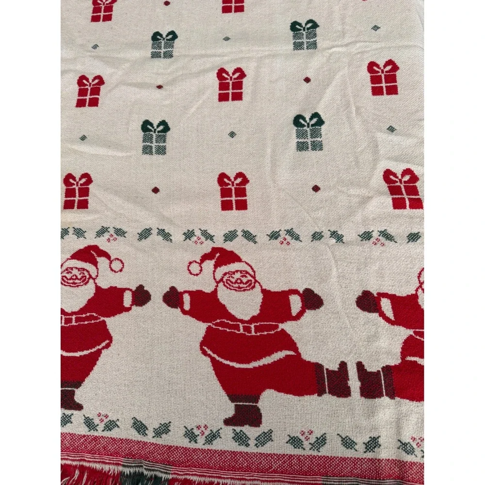 Vintage Christmas Woven Tapestry Throw Blanket Santa Claus Reversible 60x48